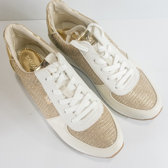 Michael Kors Monique Knit Trainer Lace-up Gold Sneakers -8.5 - Picture 6 of 8